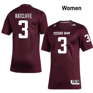 Women Marcus Ratcliffe Maroon Texas A&M Aggies #3 Embroidery Jerseys 402045-684