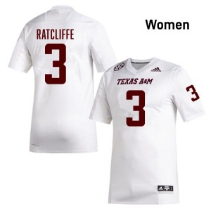 Women Marcus Ratcliffe White Texas A&M University #3 Replica Jersey 957135-943