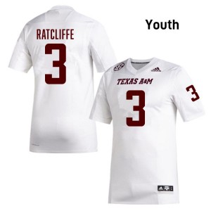 Youth Marcus Ratcliffe White Texas A&M Aggies #3 2025-26 Jersey 455428-591