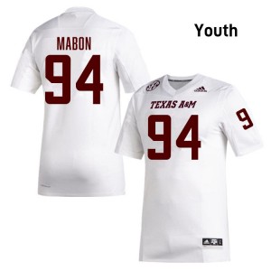 Youth Nathan Mabon White Texas A&M University #94 Game Jersey 611471-386