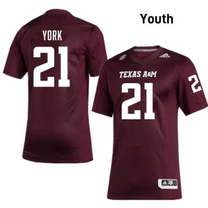 Youth Taurean York Maroon TAMU #21 Game Jersey 908012-358