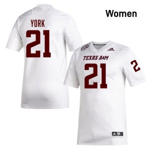 Women Taurean York White Texas A&M University #21 Replica Jersey 410578-413