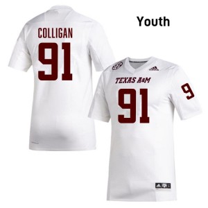 Youth Tommy Colligan White Texas A&M #91 Embroidery Jersey 196303-326