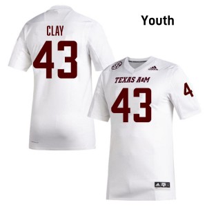 Youth Zachary Clay White Texas A&M #43 Embroidery Jerseys 732408-869